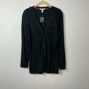 NWOT Isaac Mizrahi Live! Women's Black Button Front Embellished Cardigan- Size S